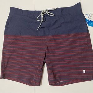 Free Country Men's Lake Side Stripe Swim Shorts NWT XXL Red Blue